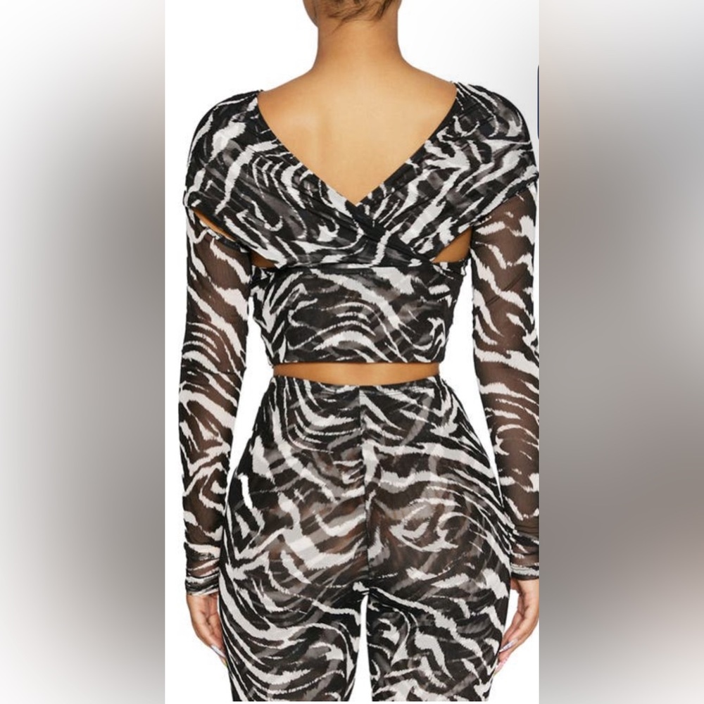 naked wardrobe Black White Zebra Print Mesh Leggings Jumpsuit Set - Picture 2 of 4
